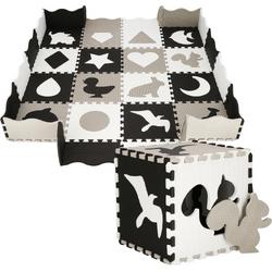 Springos Speelmat | Speelmat Foam | Puzzelmat | Figuren | 16 puzzelstukken | 150 x 150 cm | Zwart/Wit/Grijs